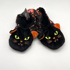 HYDE and EEK BOUTIQUE Cute Sequin Cat Slippers Sz M/L 8-10 Black Orange Grippers
